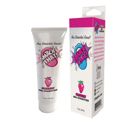 Tube and packaging of 'Snack That!' strawberry anal desensitizer on a white background