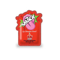 Red packaging of Smack cherrylickable warming massage oil on a white background