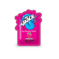 Pink packaging of Smack strawberrylickable warming massage oil on a white background