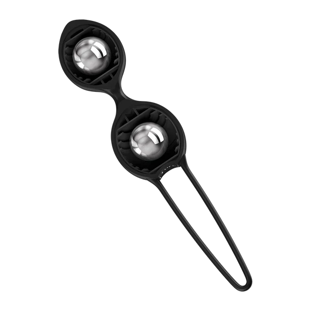 Black duo kegel balls with two silver balls on a white background