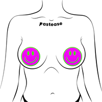 pink smiley face breast pasties on female body
