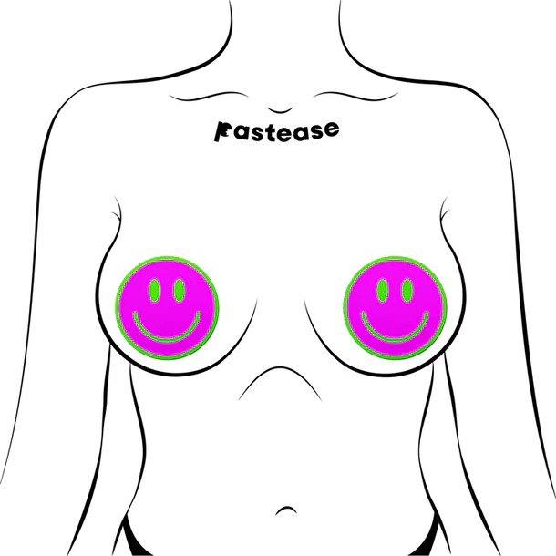 pink smiley face breast pasties on female body