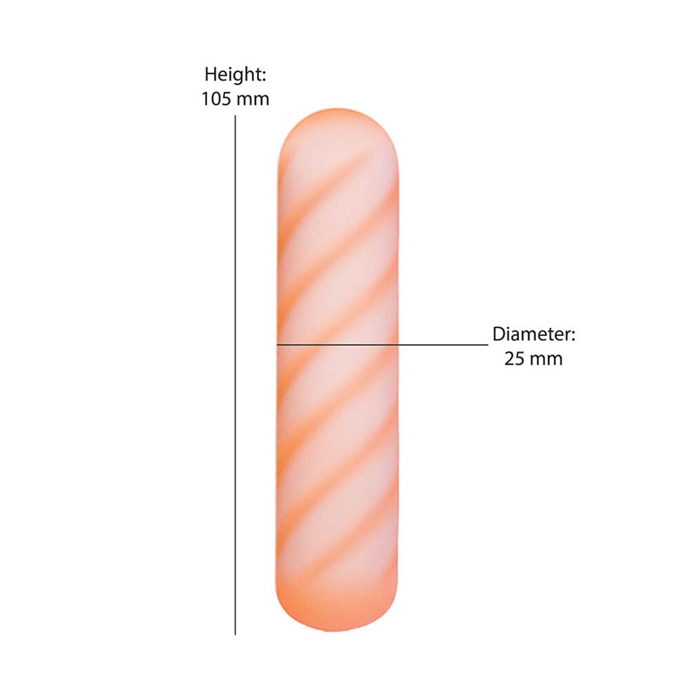 Measurement chart of a Silicone softies dual layer vibrating bullet with height and diameter labels.