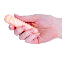 Hand holding a Silicone softies dual layer vibrating bullet against a white background