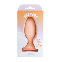 Silicone anal plug in packaging with 'softies' branding on a white background