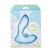 Package of a 5” silicone softies vibrator with gradient blue and green design