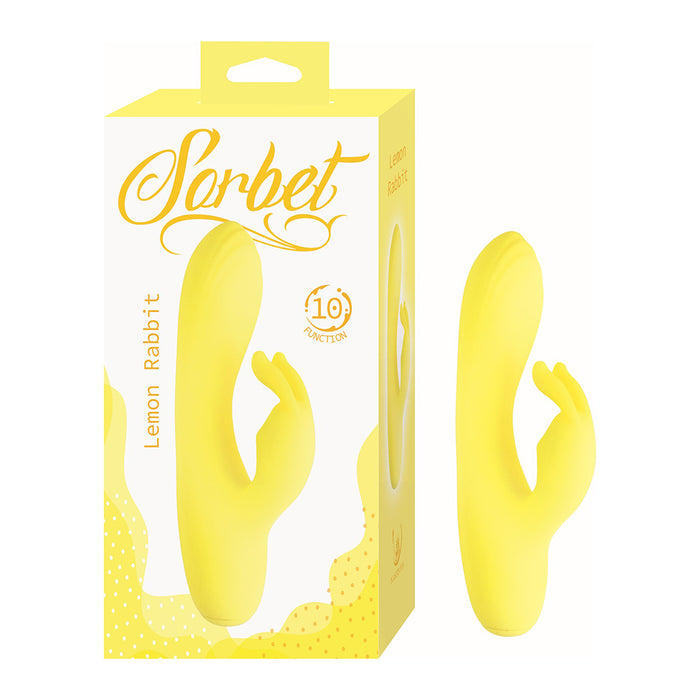 Yellow Sorbet 'Lemon Rabbit' adult novelty product shown next to its retail packaging box on a plain white background.