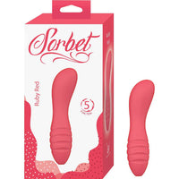 Red 'Sorbet' product packaging with a toy on a white background