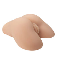 Nude-colored silicone vagina masturbator form on a white background