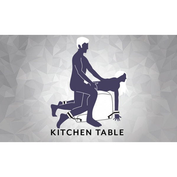 diagram of couple using spanking bench in kitchen table position