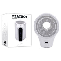 white and clear circular masturbator with digital display