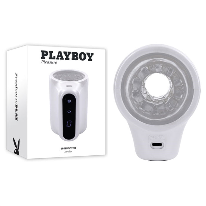 white and clear circular masturbator with digital display