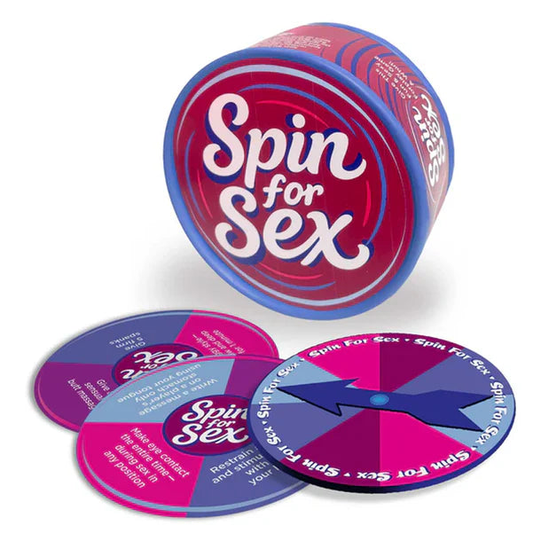 Spin for Sex game with colorful wheel and packaging on a white background
