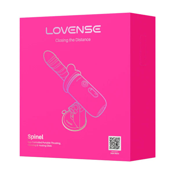 Pink packaging box for LOVENSE Spinel with product illustration and QR code on a white background