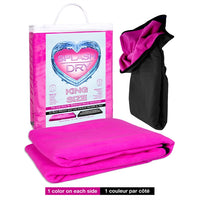 blank and pink reversible splash dry blanket with clear plastic bag packaging
