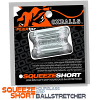 Package of Squeeze Short ball stretcher with branding and product details. in clear