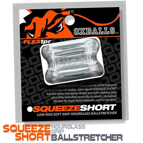 Package of Squeeze Short ball stretcher with branding and product details. in clear