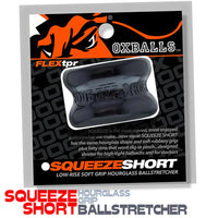 Package of Squeeze Short ball stretcher with branding and product details. in black