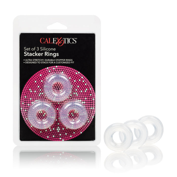 3 pack clear silicone stacker rings in cal exotics package
