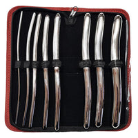 Set of 8 metal hegar dilators in a red and black case