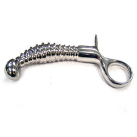 stainless steel ribbed anal plug with handle