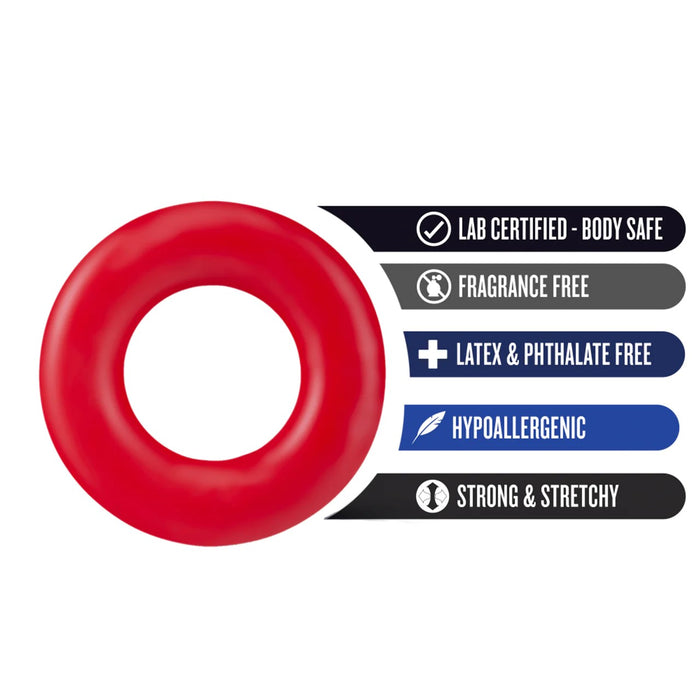 red stayhard donut rings with information