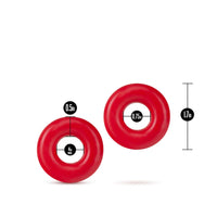 red overzied donut rings with measurements