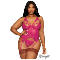 plus size brunette female in pink busier and panty