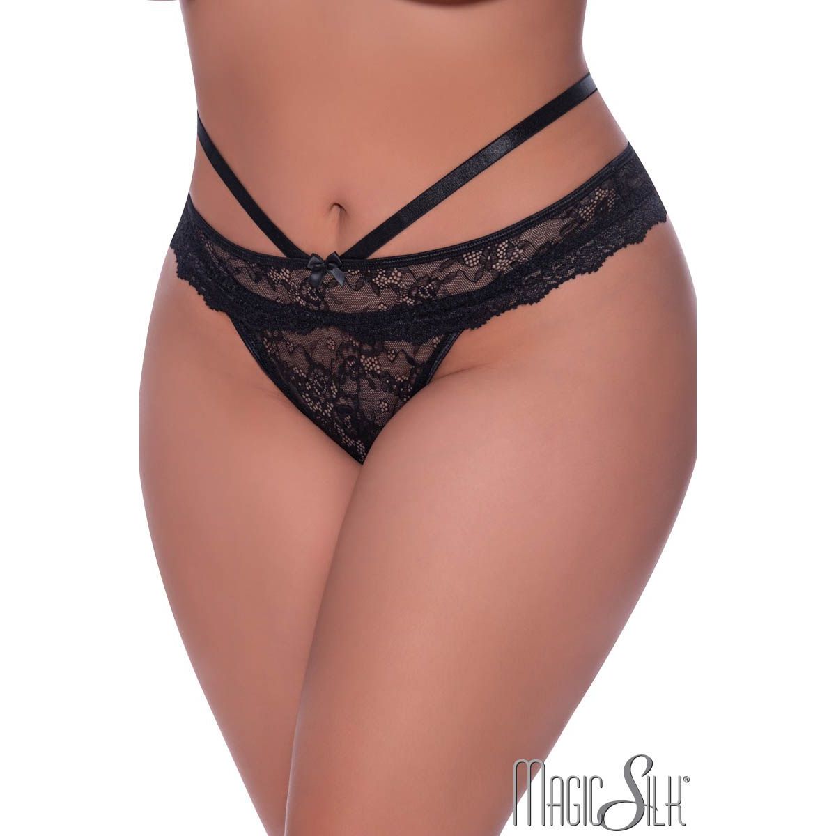 lace panty wiith a strappy double waistband and a back cutout.