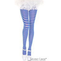 striped nylons in white & royal blue