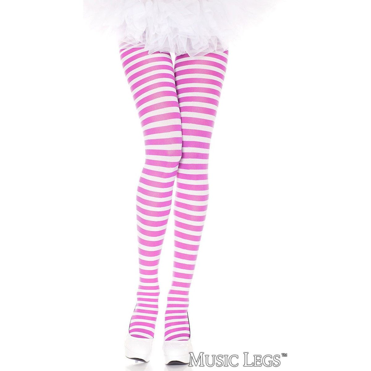 striped nylons in white & pink