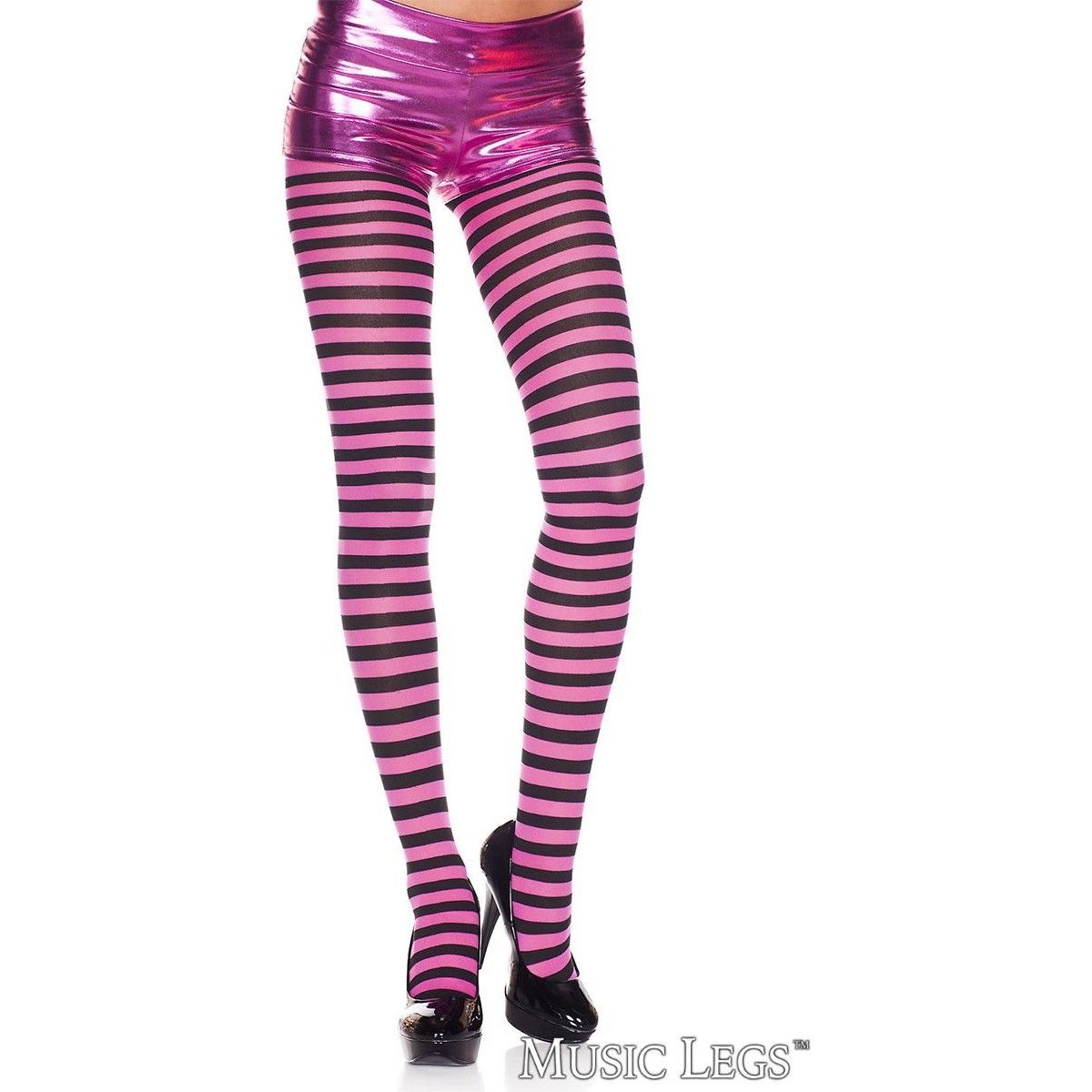 striped nylons in black & pink