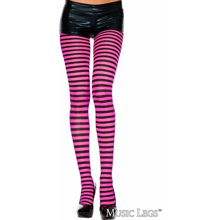 striped nylons in black & neon pink