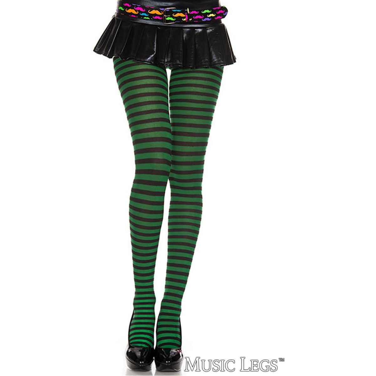 striped nylons in black & green