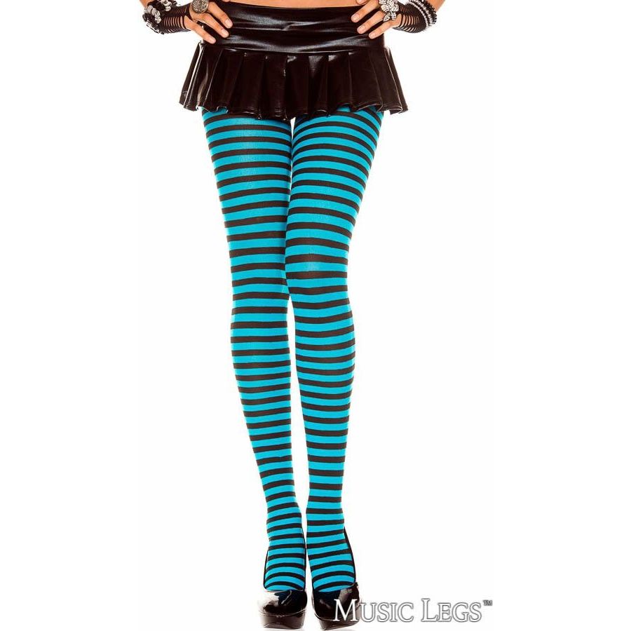 striped nylons in black & turquoise