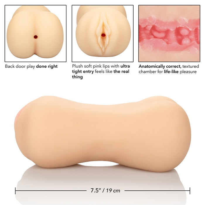 Image shows the internal texture of the masturbator as well as the vaginal and anal opening 