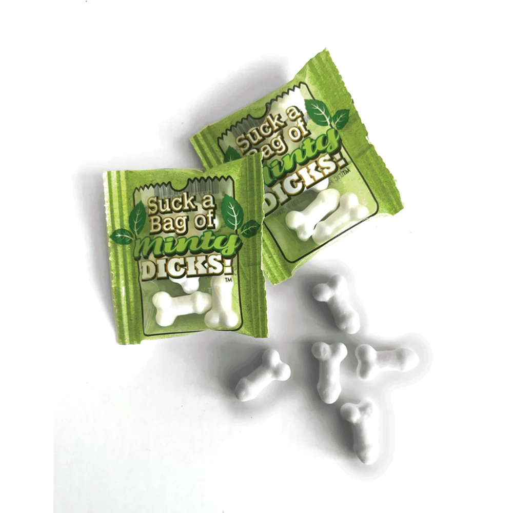 suck a bag of minty dicks candy 2 pack on white background