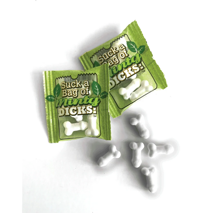 suck a bag of minty dicks candy 2 pack on white background