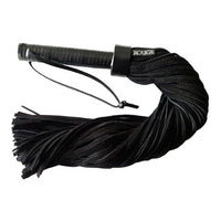 Black leather flogger with 'Rouge' branding on a white background