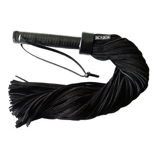Black leather flogger with 'Rouge' branding on a white background