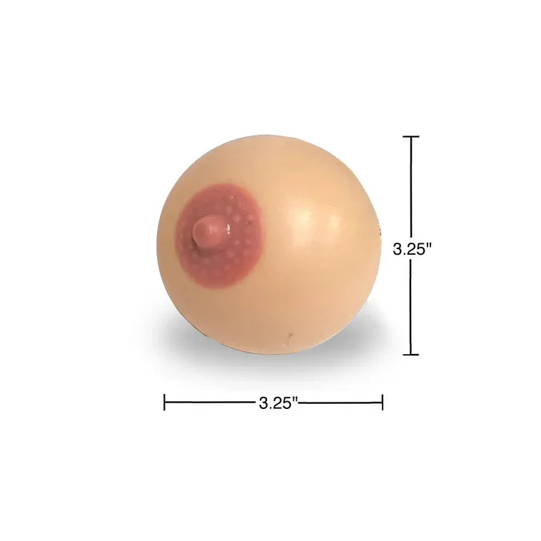 Squishy boob with measurements on a white background