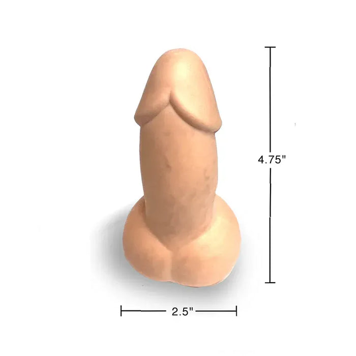 Squishy penis with measurements on a white background