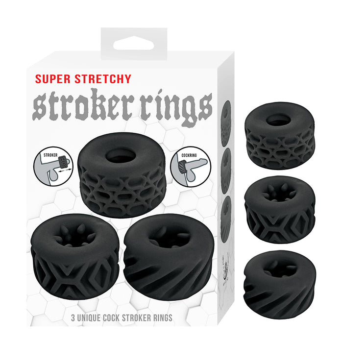 NassToys Super Stretchy Stroker Rings featuring three soft, flexible textured rings that can be used as cock rings or open-ended strokers