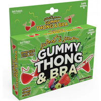 Packaging of Lusty Lickers sweet & sour gummy thong and bra candy on a white background