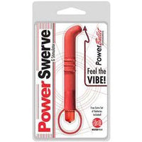 long slim red g-spot vibrator with three ridges on the shaft and a pull ring at the base, shown inside its plastic packaging