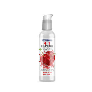 Bottle of swiss navy 4n1 wild cherry label on a white background