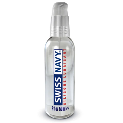 Swiss Navy silicone lubricant bottle on a white background