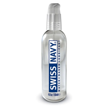 Swiss Navy water-based lubricant bottle on a white background