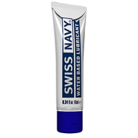 Tube of Swiss Navy water-based lubricant on a white background