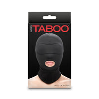 black hood with mouth opening on box cover